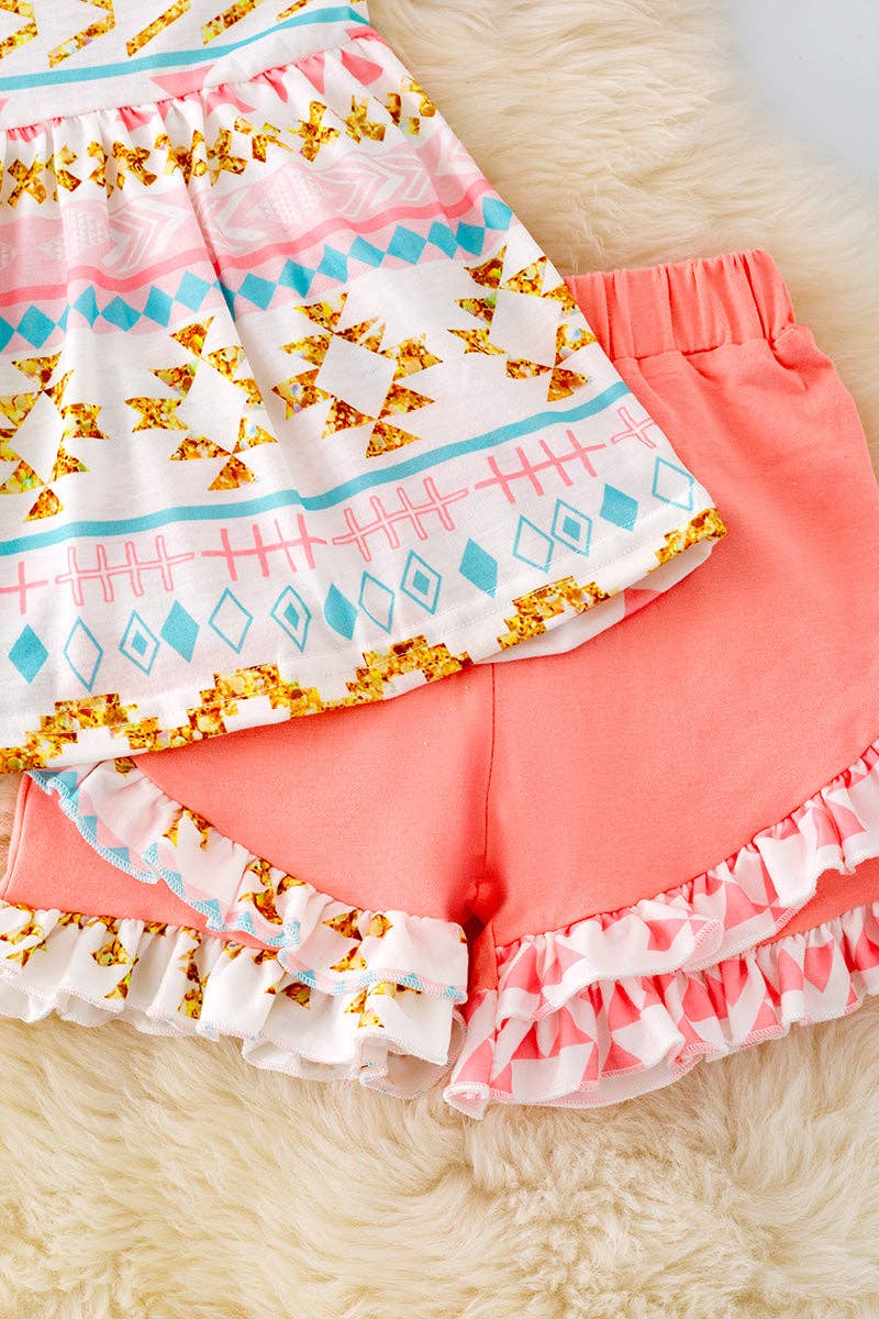 Geometric printed tunic & ruffle shorts. GSSO031305 SOL