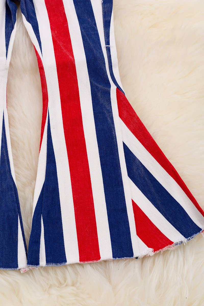NAVY BLUE RED & WHITE STRIPE BOOTCUT DENIM PANTS. PNG40002 A