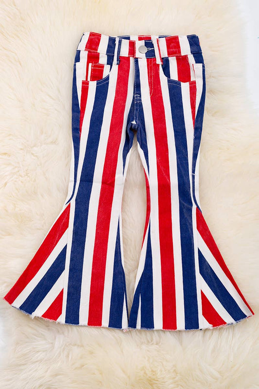 NAVY BLUE RED & WHITE STRIPE BOOTCUT DENIM PANTS. PNG40002 A