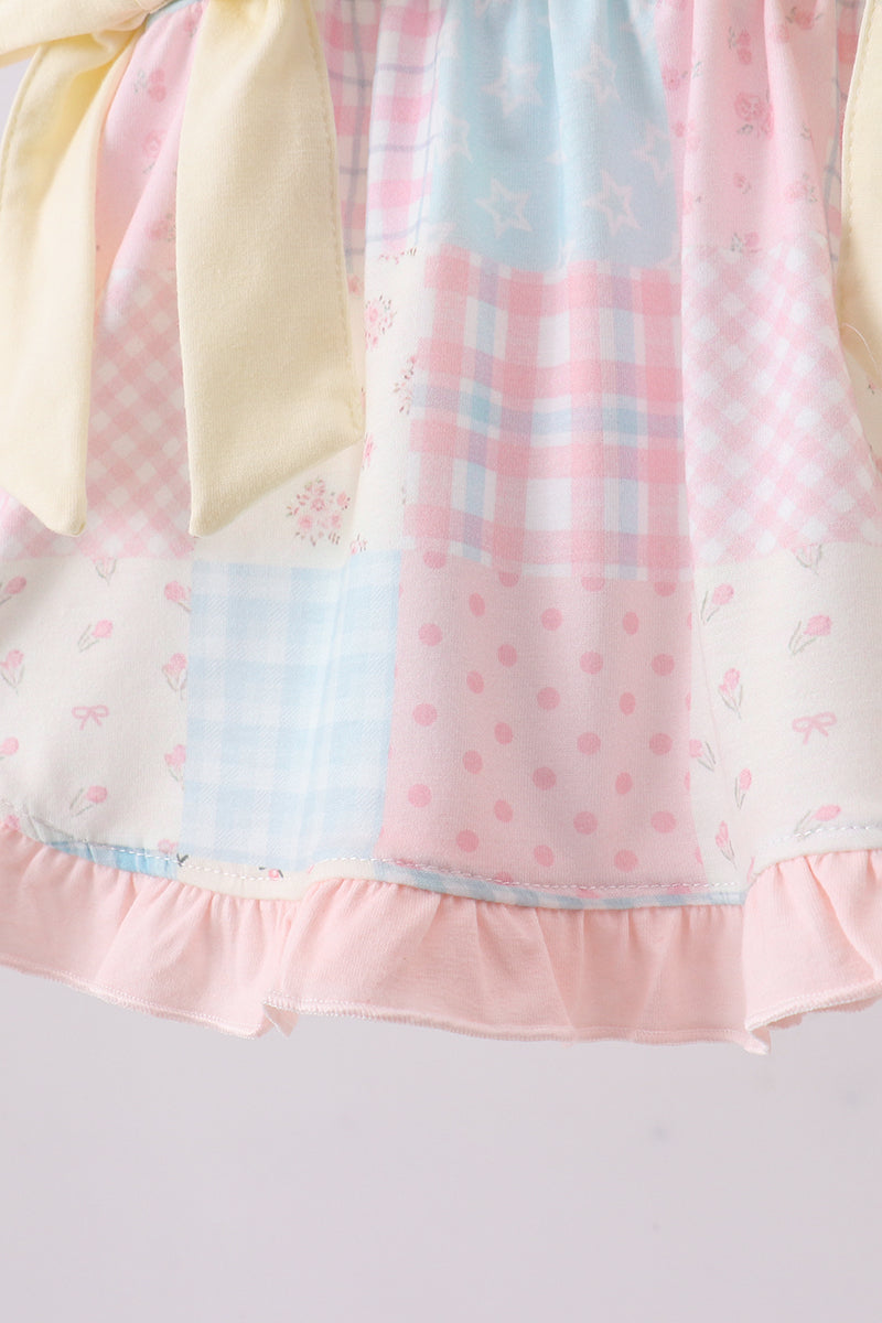 Pink Floral Print Checkered Bloomer Set