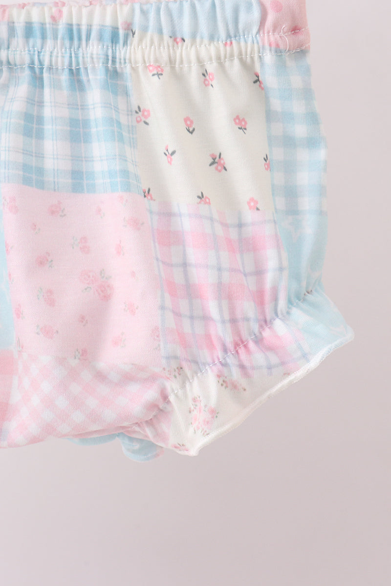 Pink Floral Print Checkered Bloomer Set