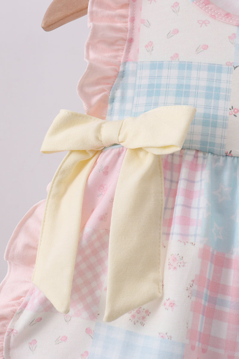 Pink Floral Print Checkered Bloomer Set