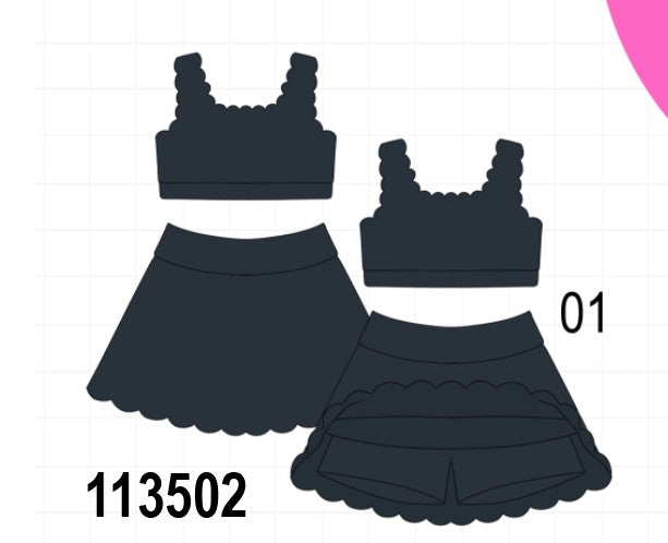 Black Scalloped Yoga Skorts Set