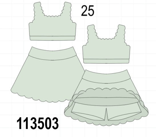 Green Scalloped Yoga Skorts Set