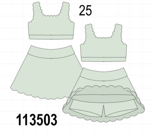 Green Scalloped Yoga Skorts Set