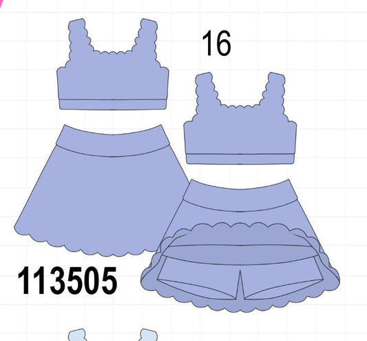 Violet Scalloped Yoga Skorts Set