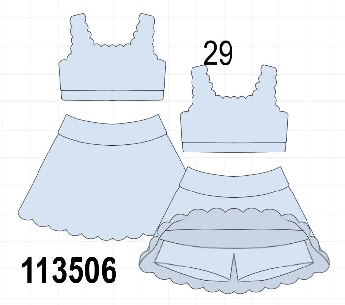 Blue Scalloped Yoga Skorts Set