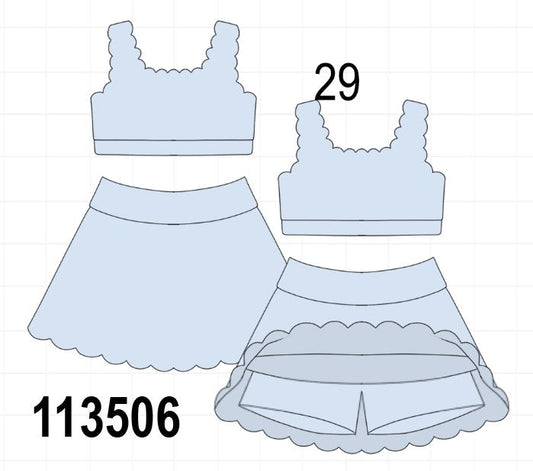 Blue Scalloped Yoga Skorts Set