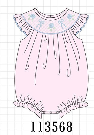 Pink Hydrangea Bow Smocked Bubble