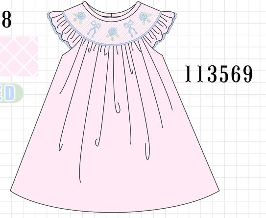 Pink Hydrangea Bow Smocked Dress