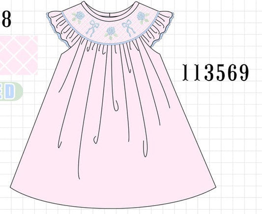 Pink Hydrangea Bow Smocked Dress