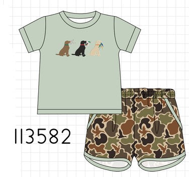 Camo Hunting Embroidered Shorts Set