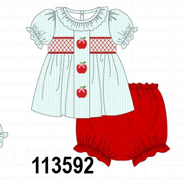 Blue Apple Smocked Bloomer Set