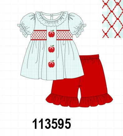 Blue Apple Smocked Ruffle Shorts Set
