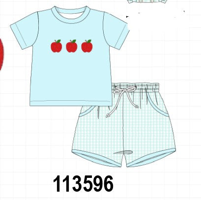 Blue Apple Embroidered Shorts Set