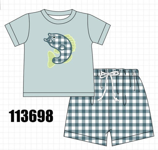 Green Fish Applique Shorts Set