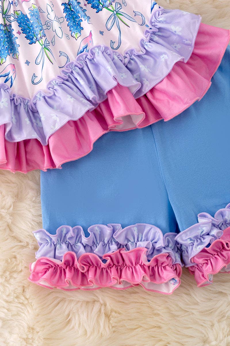 Bluebonnet ruffle top & short set. OFG42983 SOL