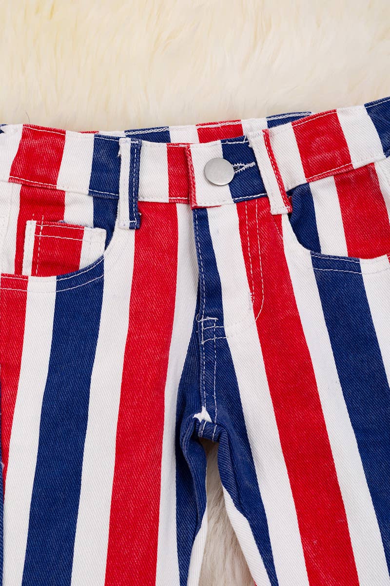 NAVY BLUE RED & WHITE STRIPE BOOTCUT DENIM PANTS. PNG40002 A