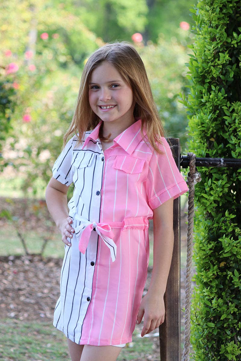Pink & white stripe printed sheer dress SY-DLH4080K SOL