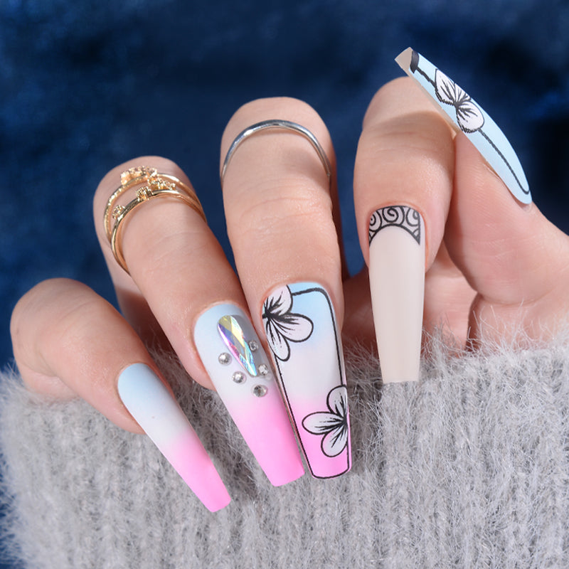Press-on Nails Pink and Blue Abstract