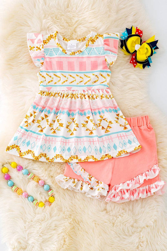 Geometric printed tunic & ruffle shorts. GSSO031305 SOL