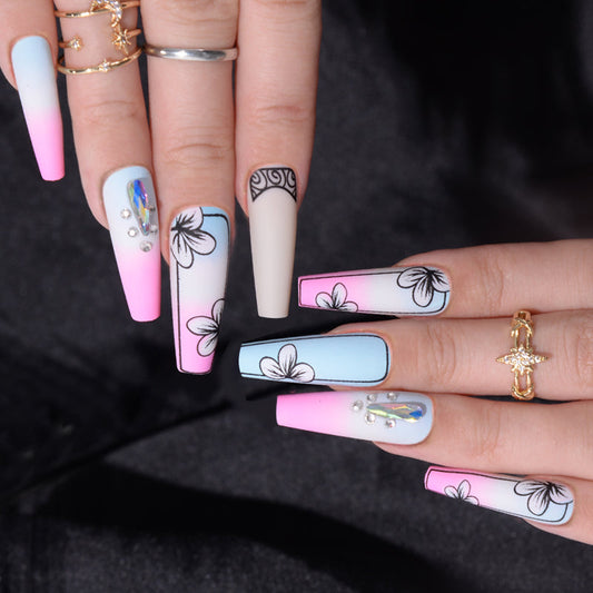 Press-on Nails Pink and Blue Abstract