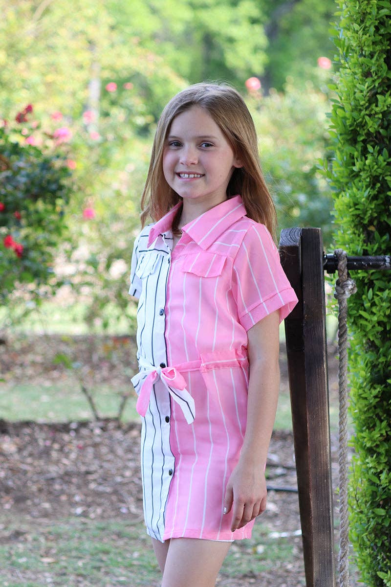 Pink & white stripe printed sheer dress SY-DLH4080K SOL