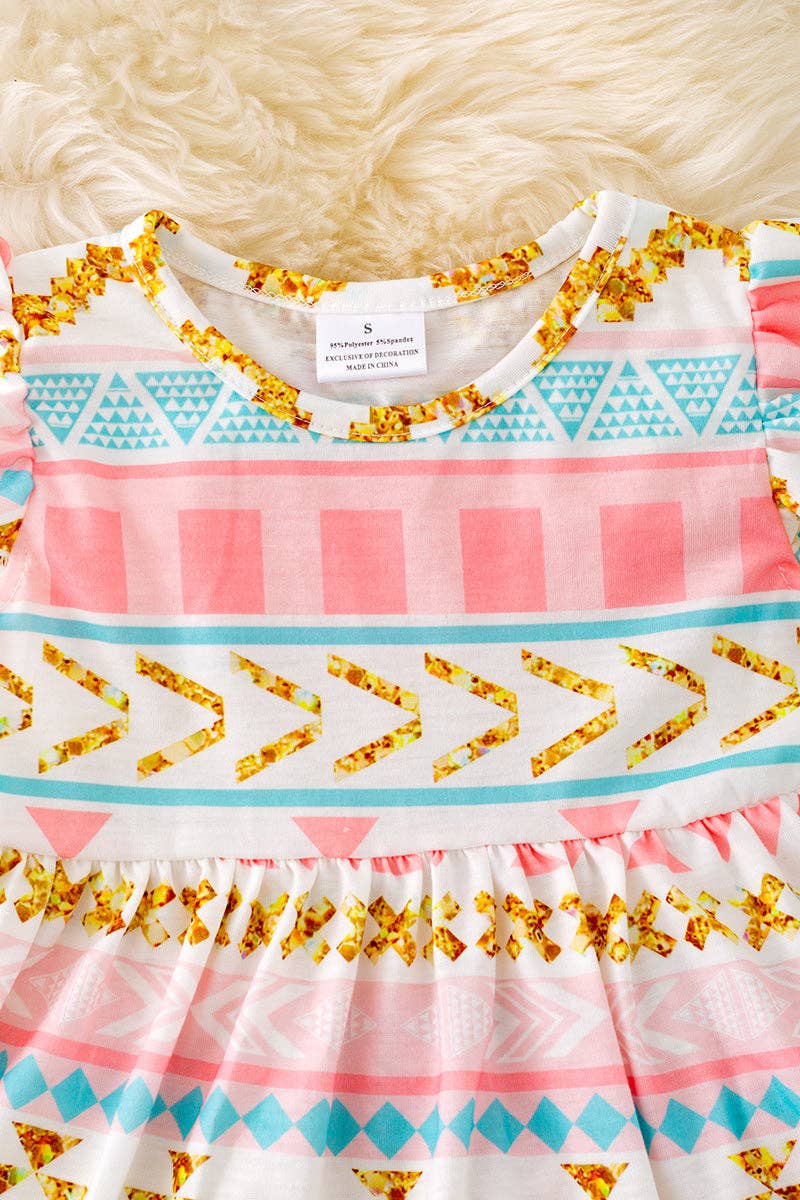 Geometric printed tunic & ruffle shorts. GSSO031305 SOL