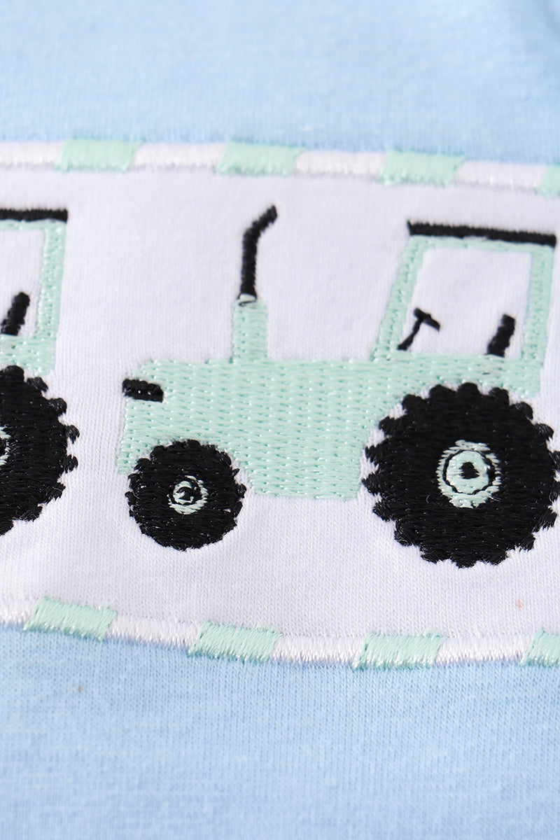 Blue tractor embroidery boy bubble