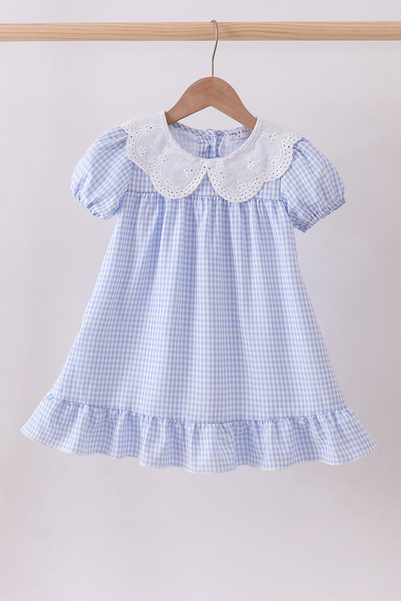 Blue Gingham Lace Ruffle Dress