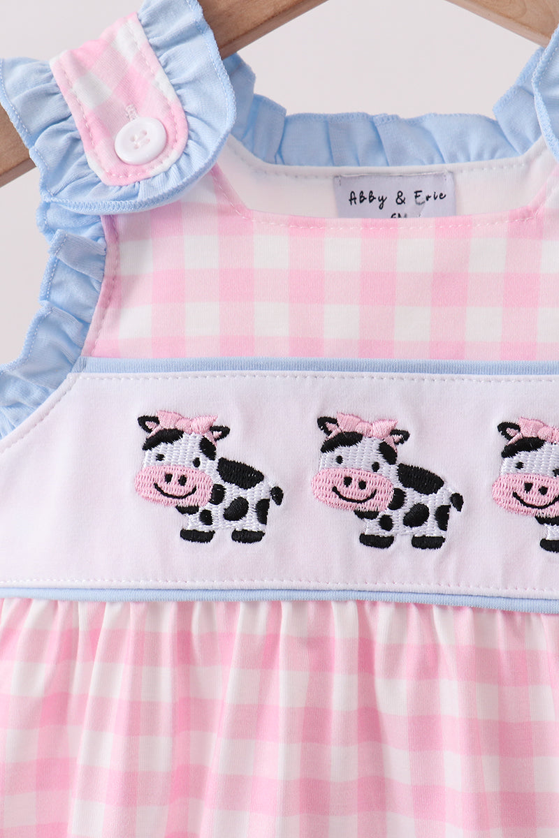 Pink Cow Plaid Embroidered Bubble