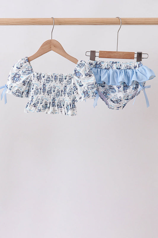 Blue Beach Smocked UPF Swim Set