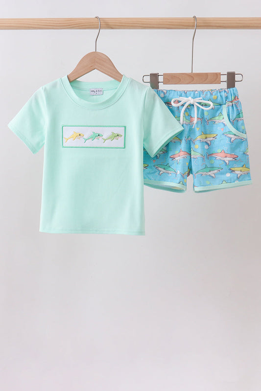 Blue Shark Embroidered Set
