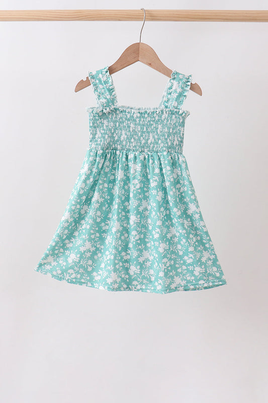 Sage Floral Smocked Dress