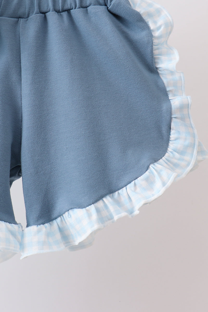 Blue Plaid Embroidered Bow Set
