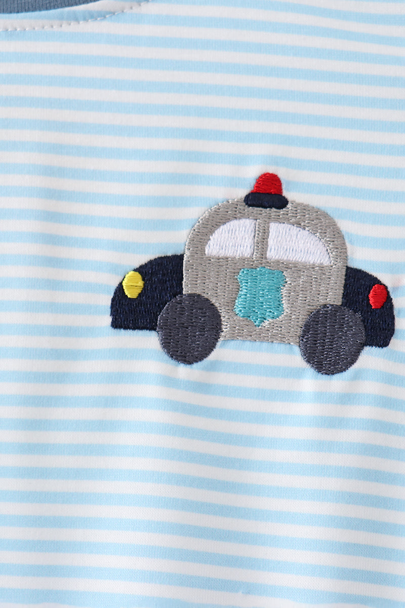 Blue Police Car Stripe Embroidered Bubble