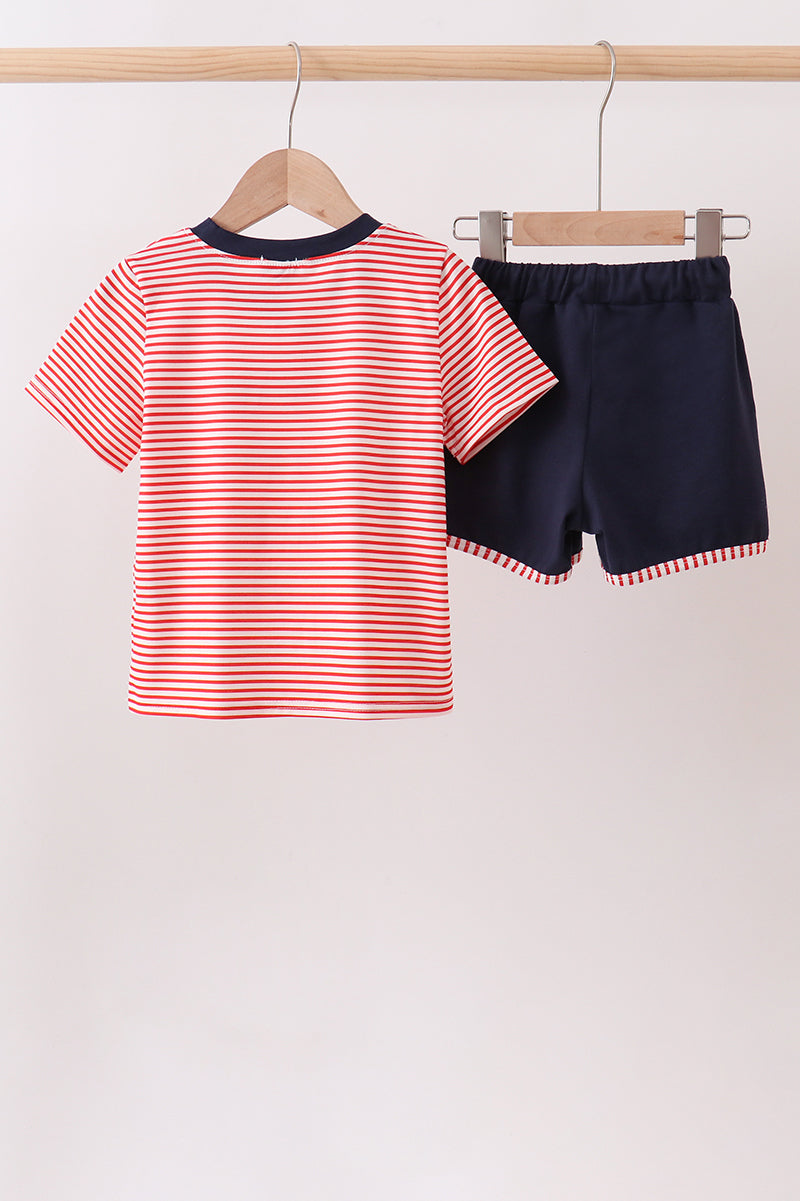 Red Stripe Car Embroidered Set