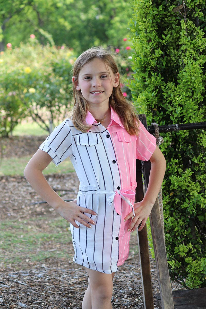 Pink & white stripe printed sheer dress SY-DLH4080K SOL