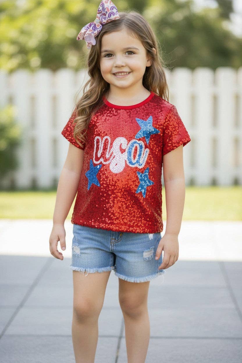 (GIRLS) Vibrant red patriotic girls tee-shirt. TPG50270 SOL