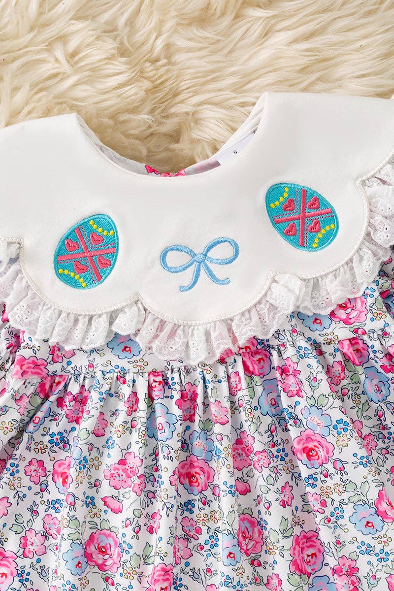 Ditsy floral dress w/embroidered egg application. DRG60332 JEAN