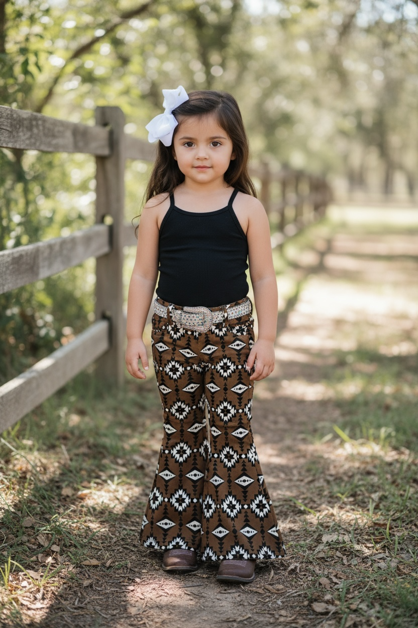 Brown aztec printed bootcut denim pants. PNG25153091 amy