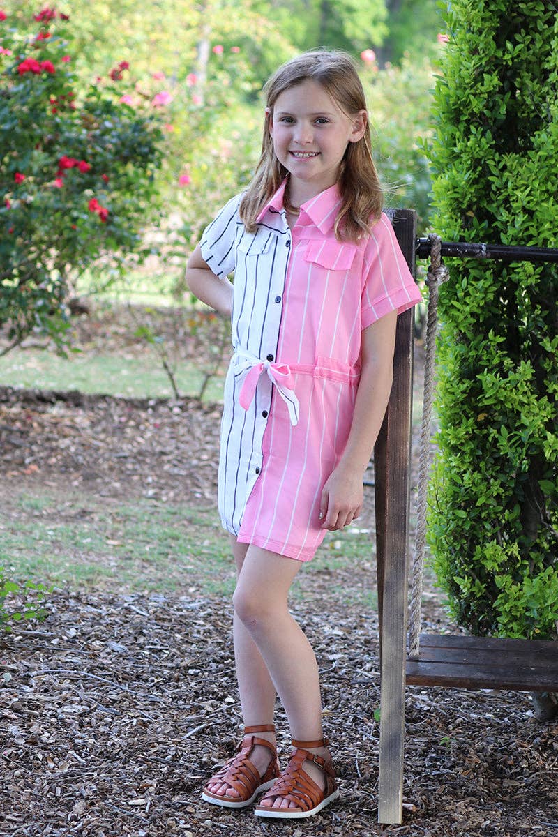 Pink & white stripe printed sheer dress SY-DLH4080K SOL