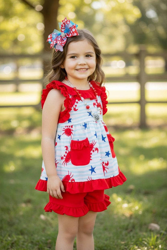 Crab printed tunic w/red shorts. OFG41075 SOL