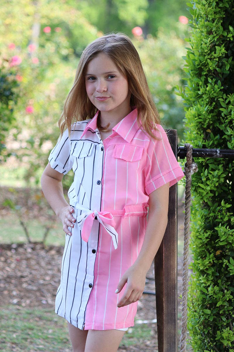 Pink & white stripe printed sheer dress SY-DLH4080K SOL