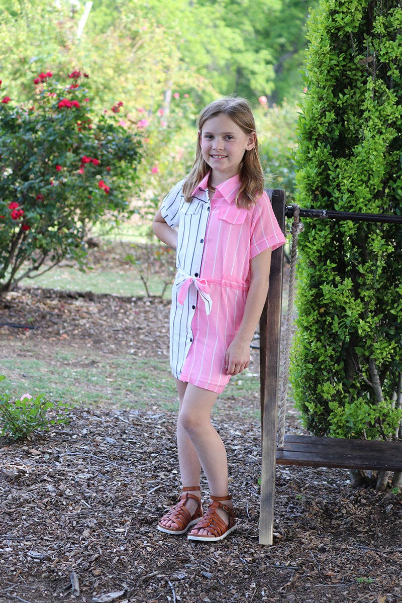 Pink & white stripe printed sheer dress SY-DLH4080K SOL