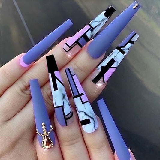 Press-on Nails Purple Geometric Abstract
